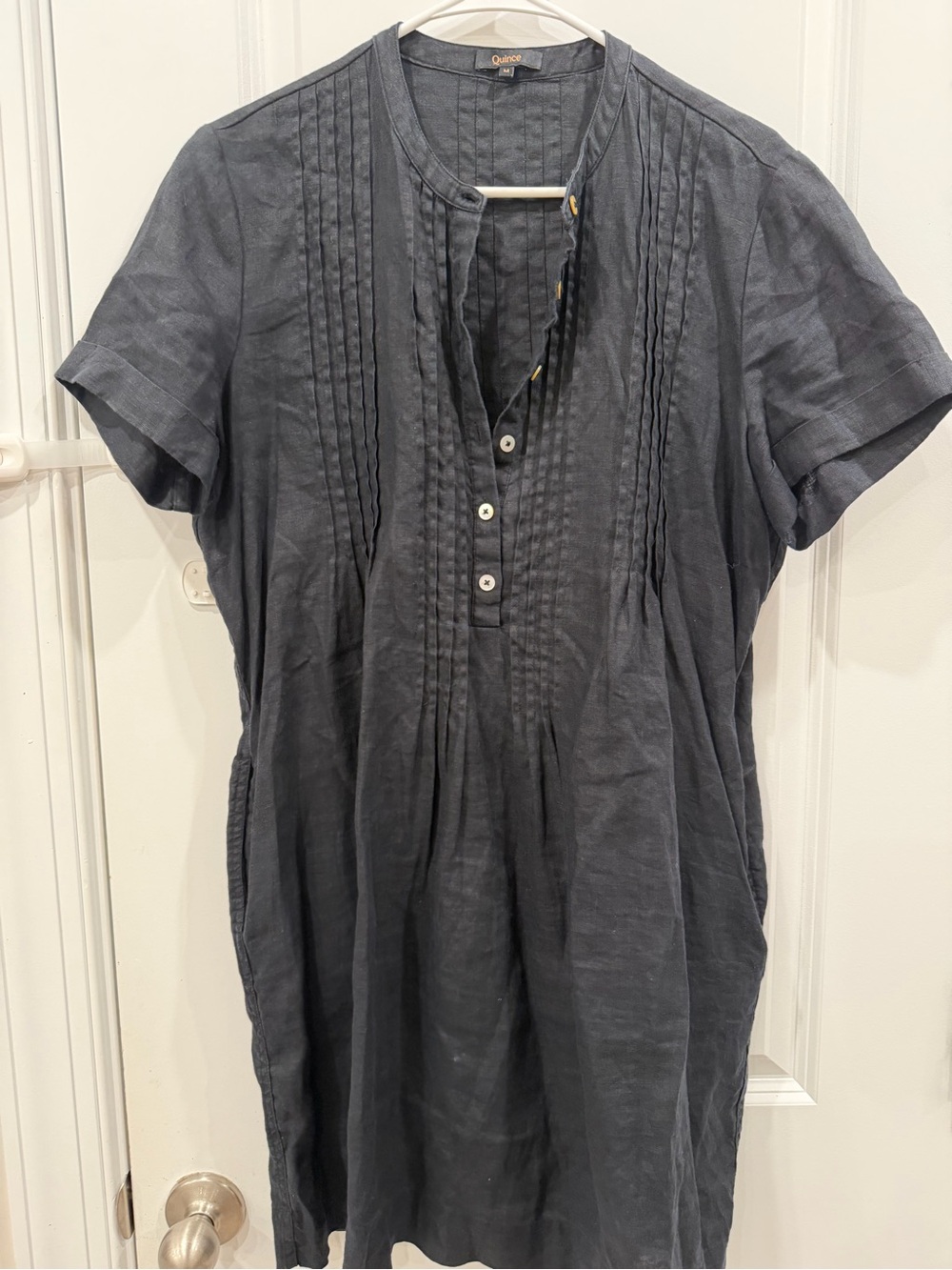 Quince Slate Gray Linen Pintuck Tunic